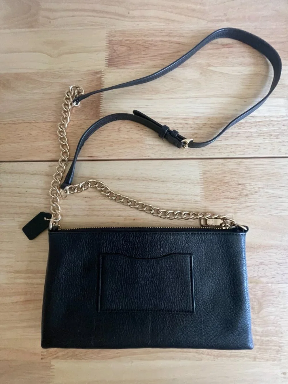 Coach Black Leather Crossbody Bag Gold Chain & Leather Straps